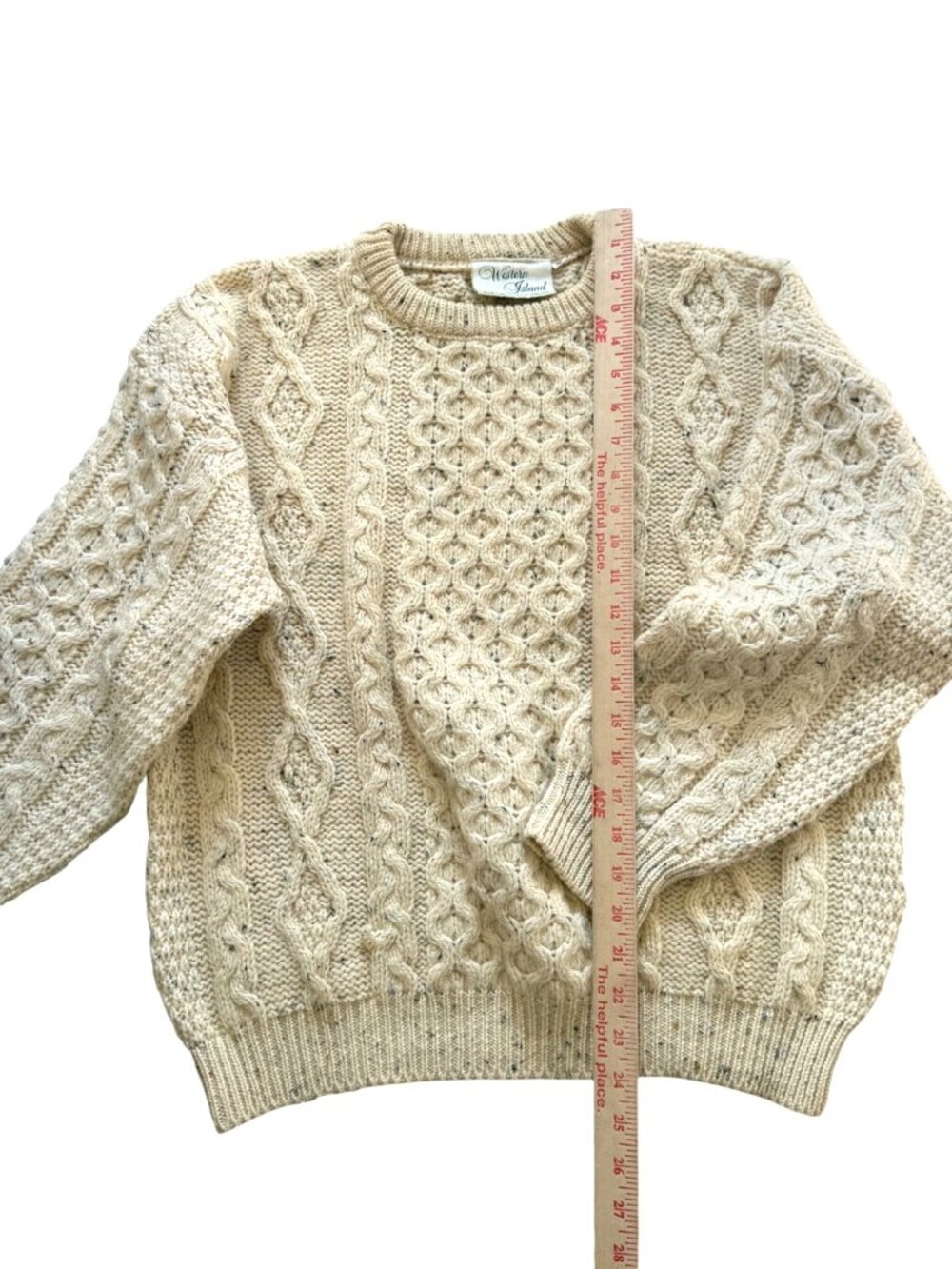 Western Island Men's Fisherman Sweater M Cable Knit Wool Ireland Pullover Cream - Picture 7 of 8